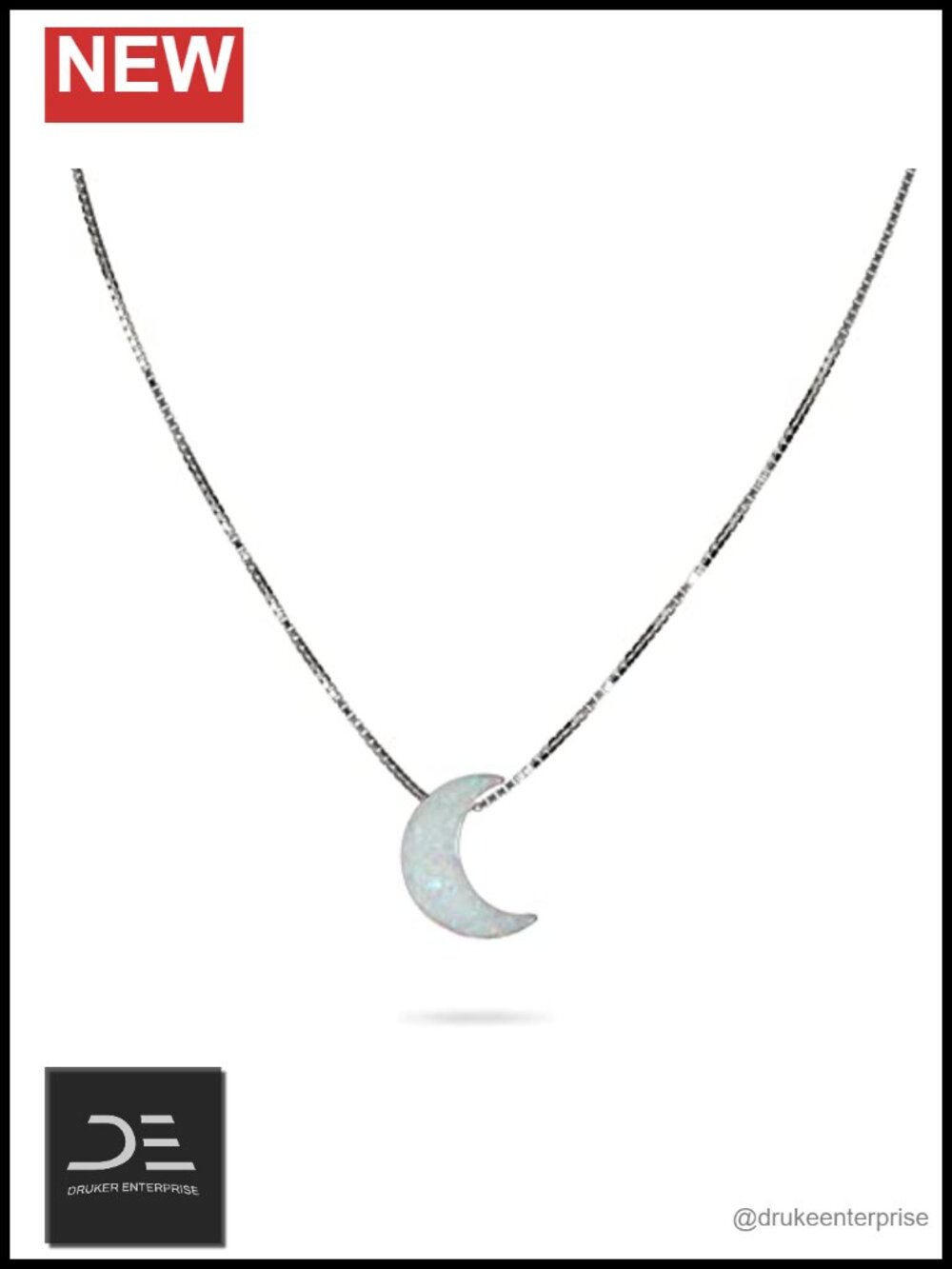 Opal Crescent Moon Pendant Necklace 925 Sterling Silver Box Chain 16+2 Inch